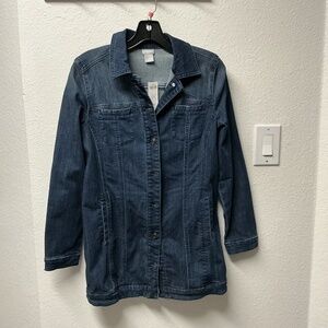 Chicos Elongated Denim Polished Jacket, size 00, NWT